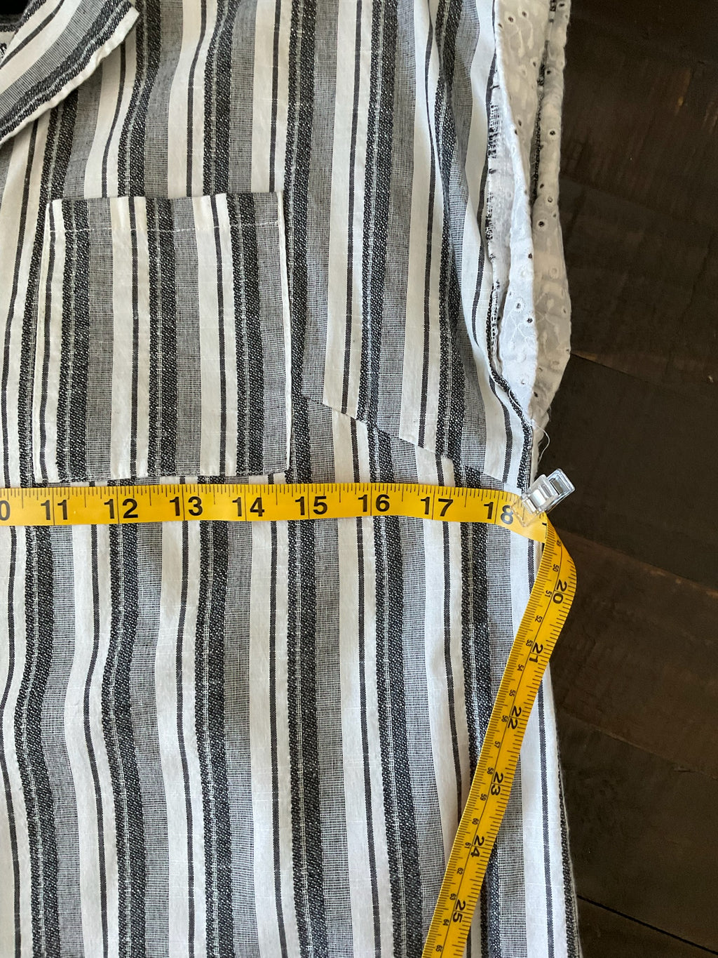 Hem & Thread Black White Striped Button Down Linen Blend Dress.  Medium
