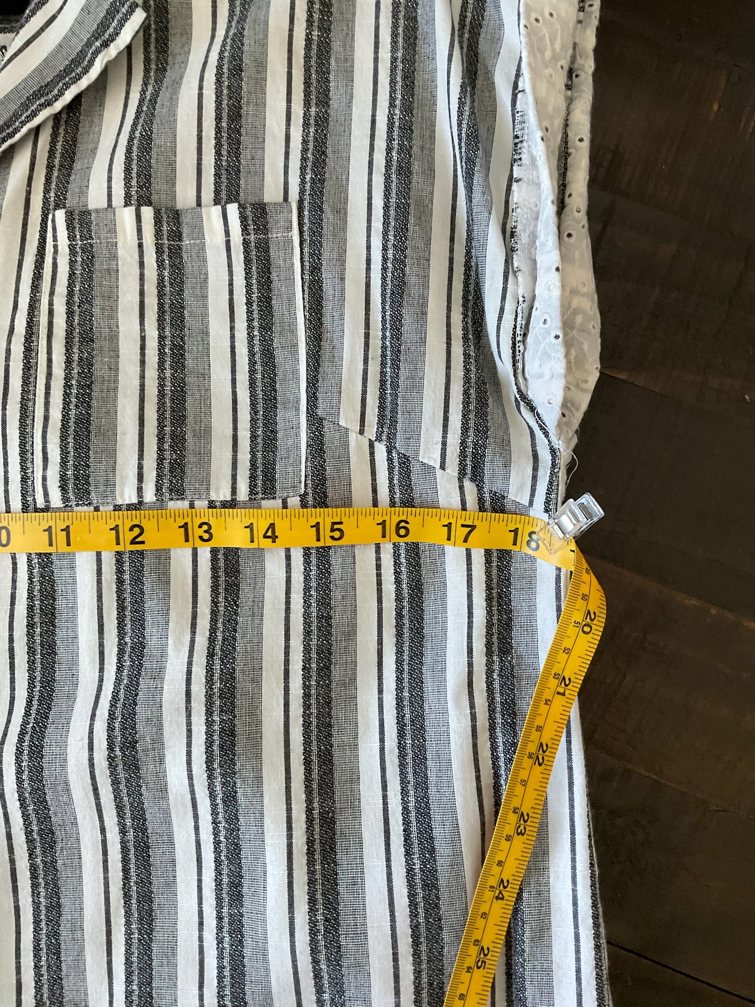 Hem & Thread Black White Striped Button Down Linen Blend Dress.  Medium