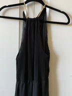 Elegant Black Floor-Length Maxi Dress with Gold Rope Halter Neck - Size Large