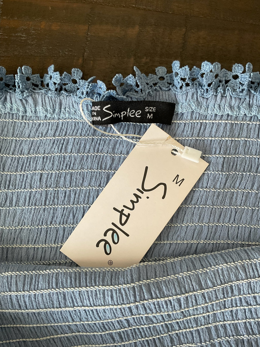 Simplee Women's Light Blue 100% Cotton Maxi Dress with Daisy Trim & Cutout - Size M