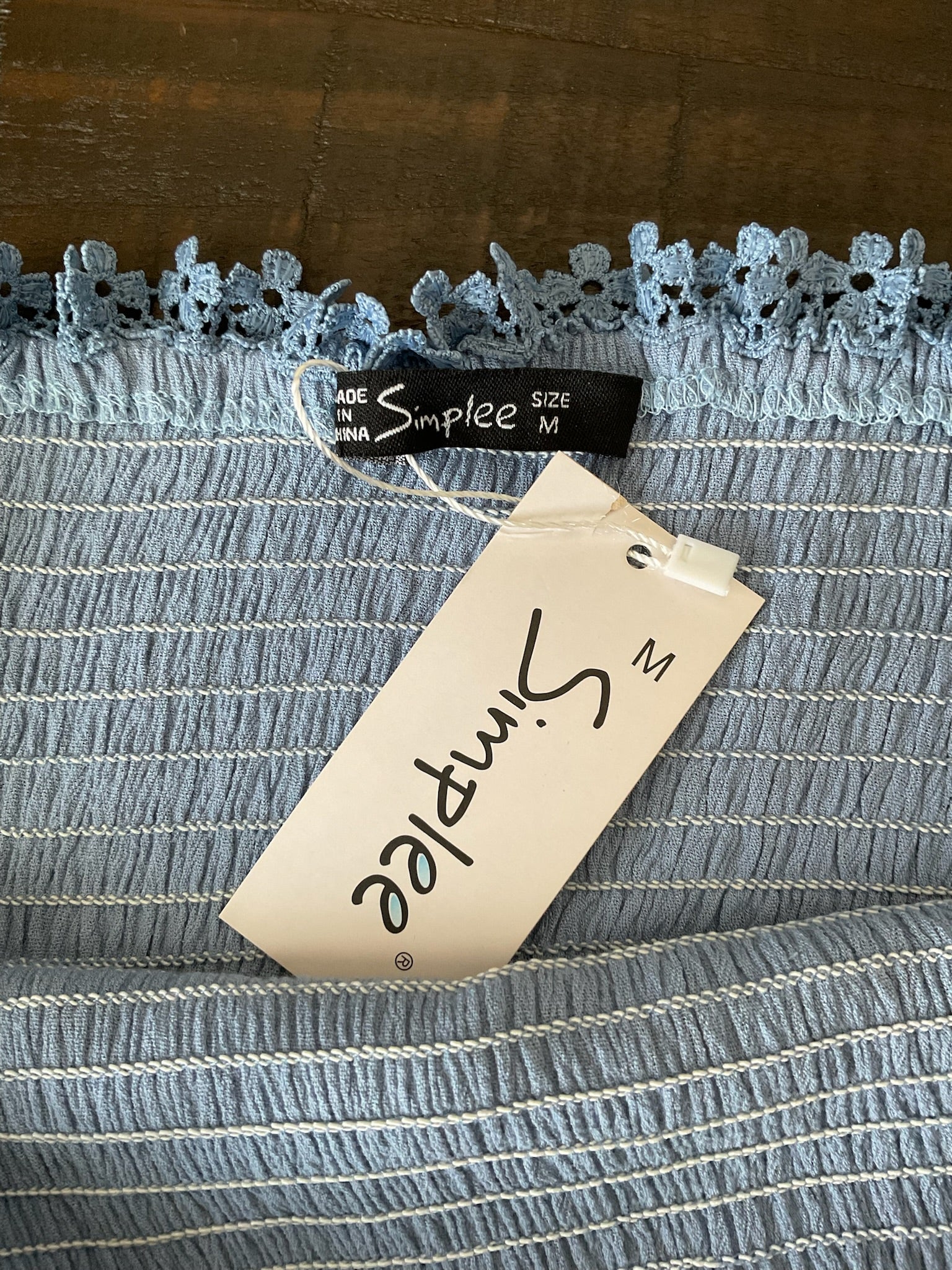 Simplee Women's Light Blue 100% Cotton Maxi Dress with Daisy Trim & Cutout - Size M