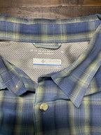 Columbia Men’s Omni Shade Short Sleeve Blue Plaid Button Up Shirt Large 