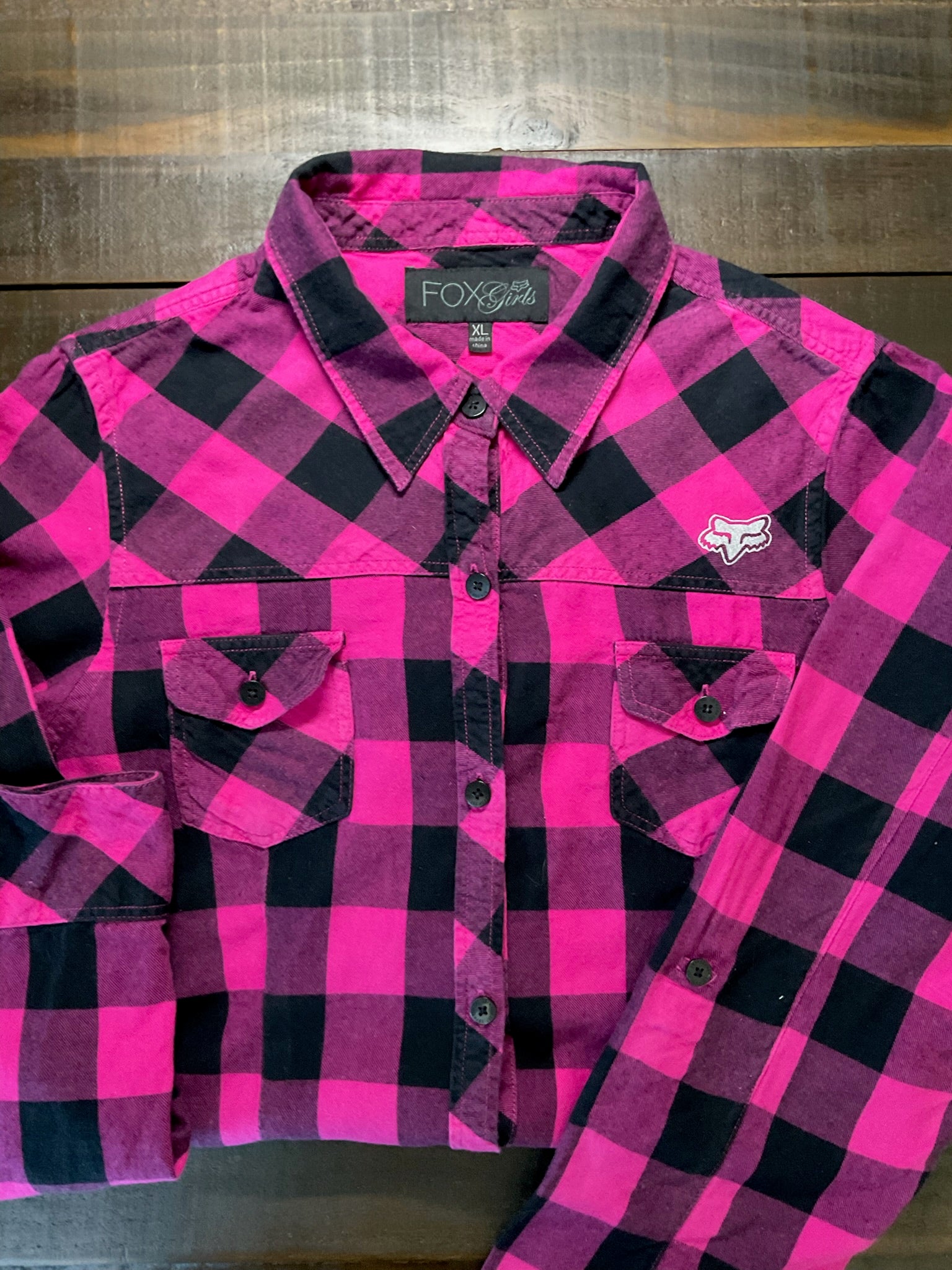 Fox Girls - Women's Pink & Black Plaid Flannel Shirt - Size XL