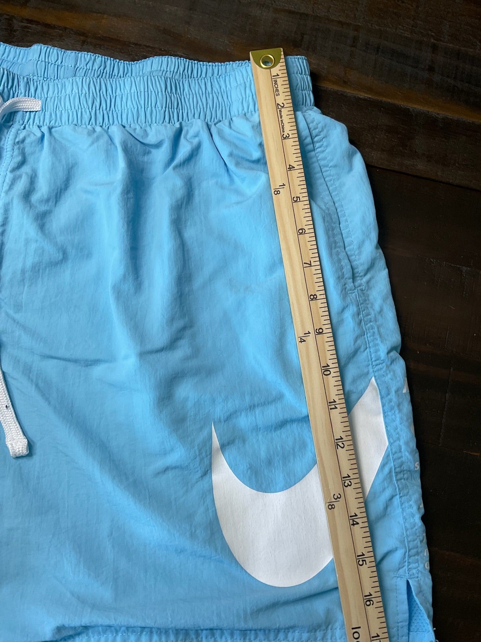 Nike Swim Trunks Mens XXL Light Blue Volley Shorts Mesh Liner White Swoosh Large