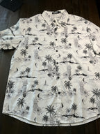 JOGAL Men’s Short-Sleeve Tropical Hawaiian Button-Up Shirt - White (Size Large)