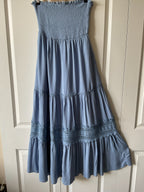 Simplee Women's Light Blue 100% Cotton Maxi Dress with Daisy Trim & Cutout - Size M