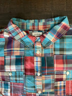 L.L. Bean Women’s Long-Sleeve Roll-Tab Plaid Shirt - Turquoise & Rust  Large)