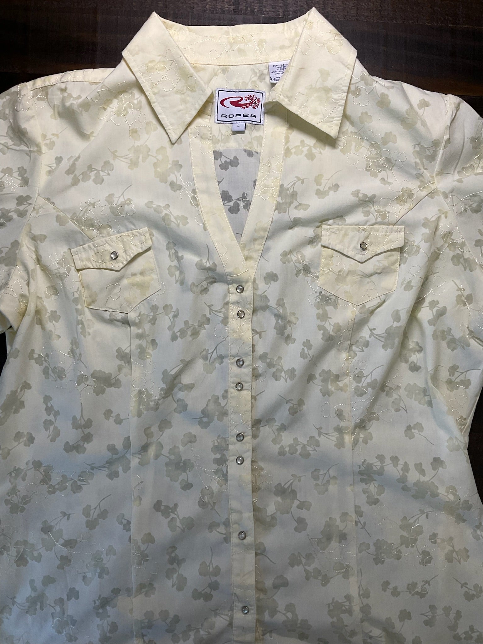 Roper Women's Pale Yellow Pearl Snap Short Sleeve Shirt - Size Large (NWOT)