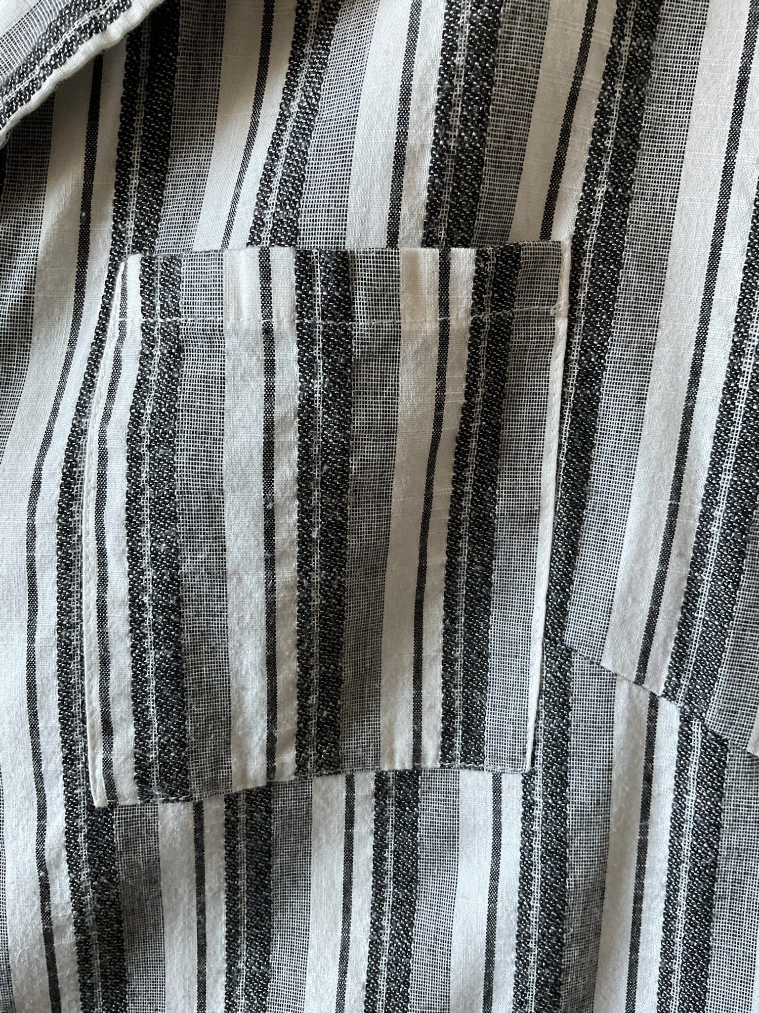 Hem & Thread Black White Striped Button Down Linen Blend Dress.  Medium