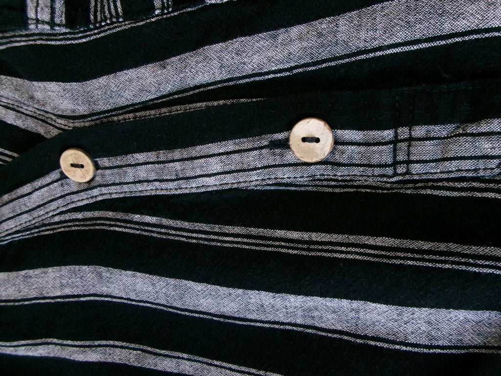 We The Free Oversized 3-Button Striped Shirt - Black & White Size X Small