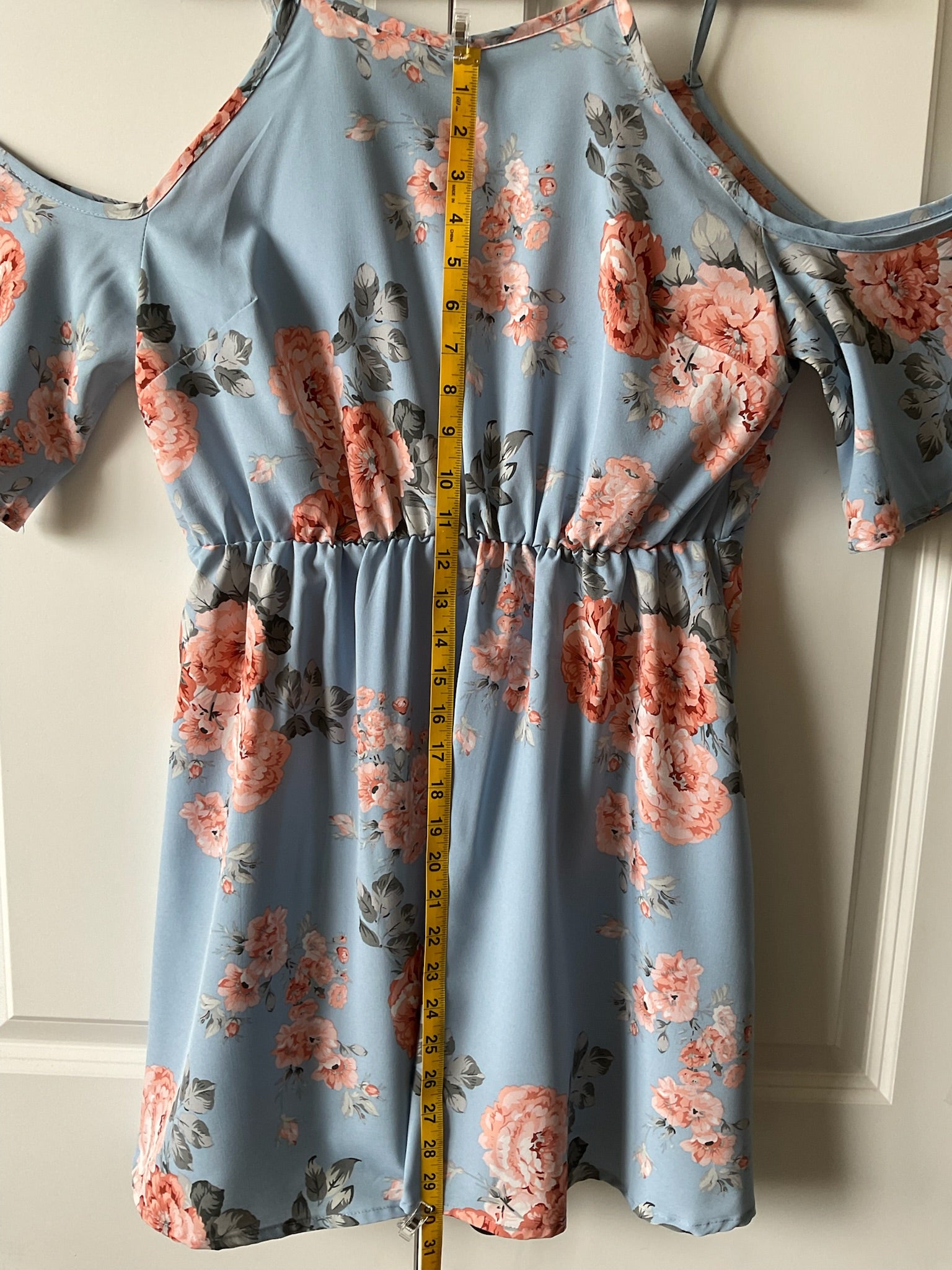 Shein Curve Women's Pale Blue Floral Cold Shoulder Knee-Length Dress - Size 0XL