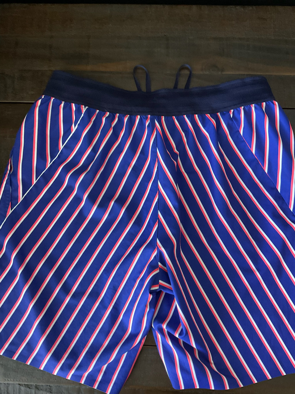 Nike Men's Striped Volley Swim Shorts - Blue, Red & White / Size Medium