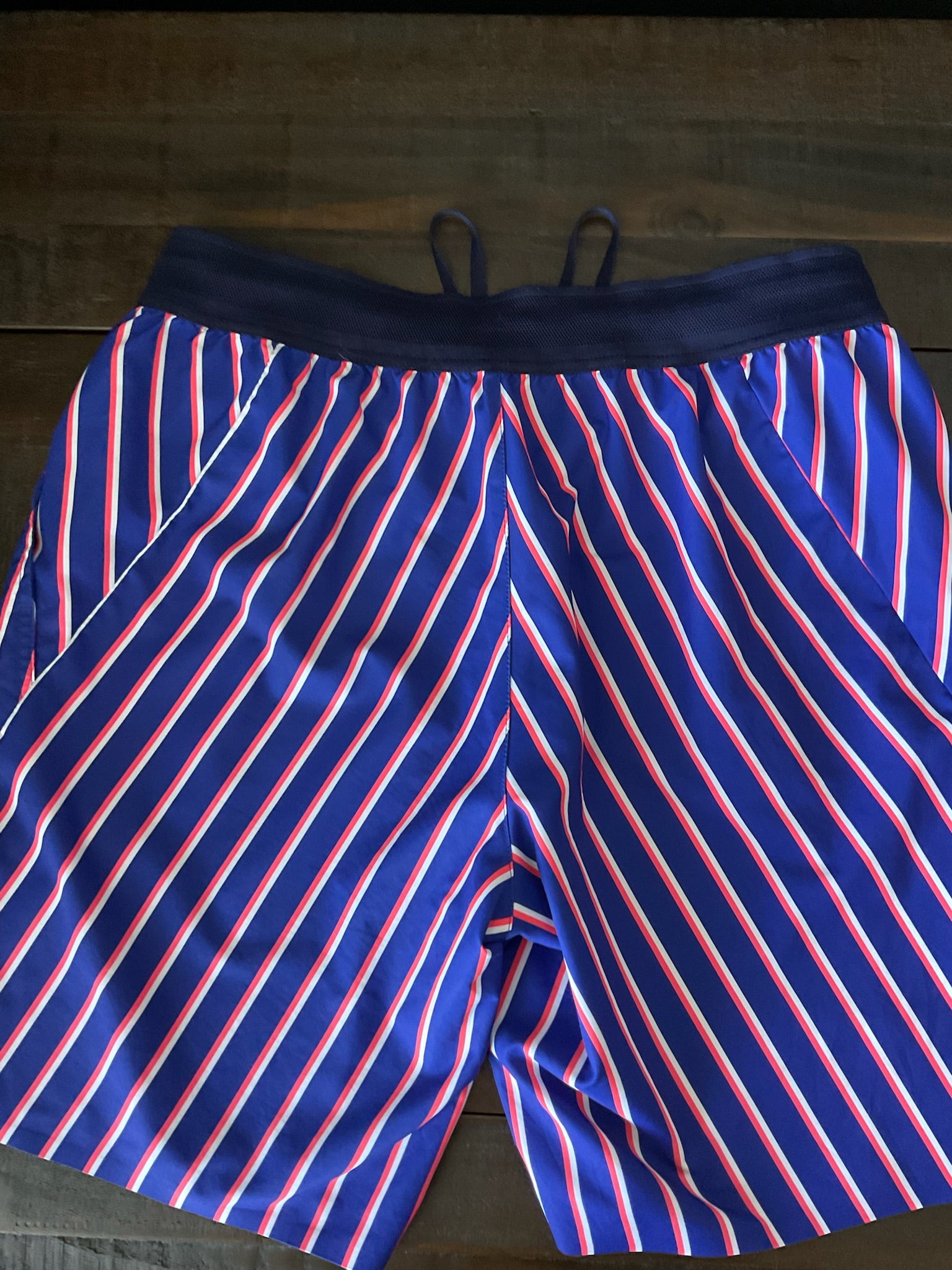 Nike Men's Striped Volley Swim Shorts - Blue, Red & White / Size Medium