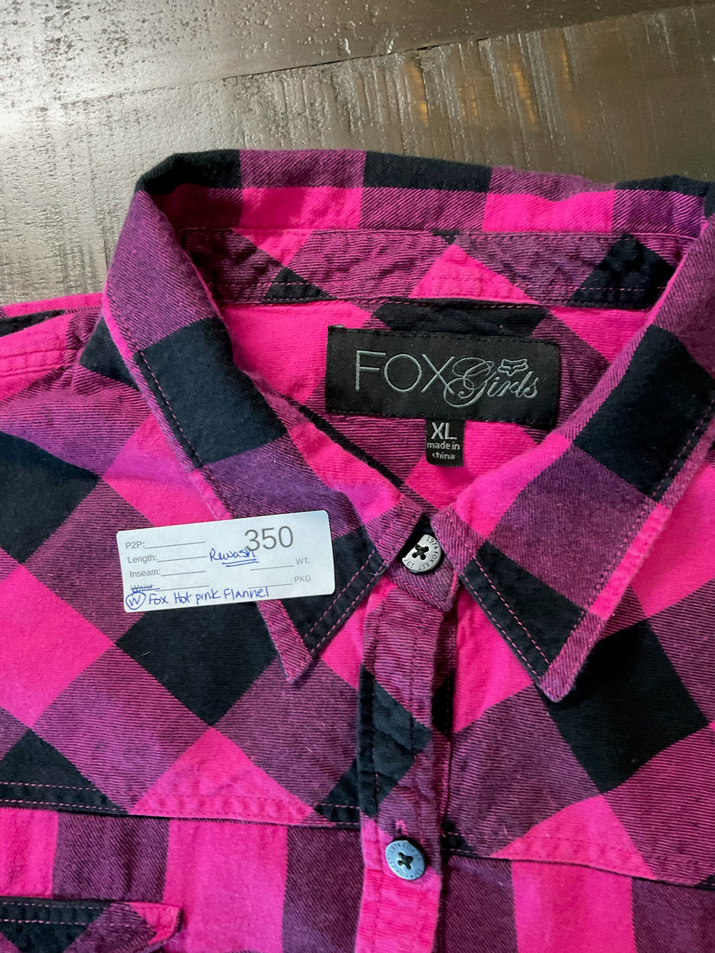 Fox Girls - Women's Pink & Black Plaid Flannel Shirt - Size XL