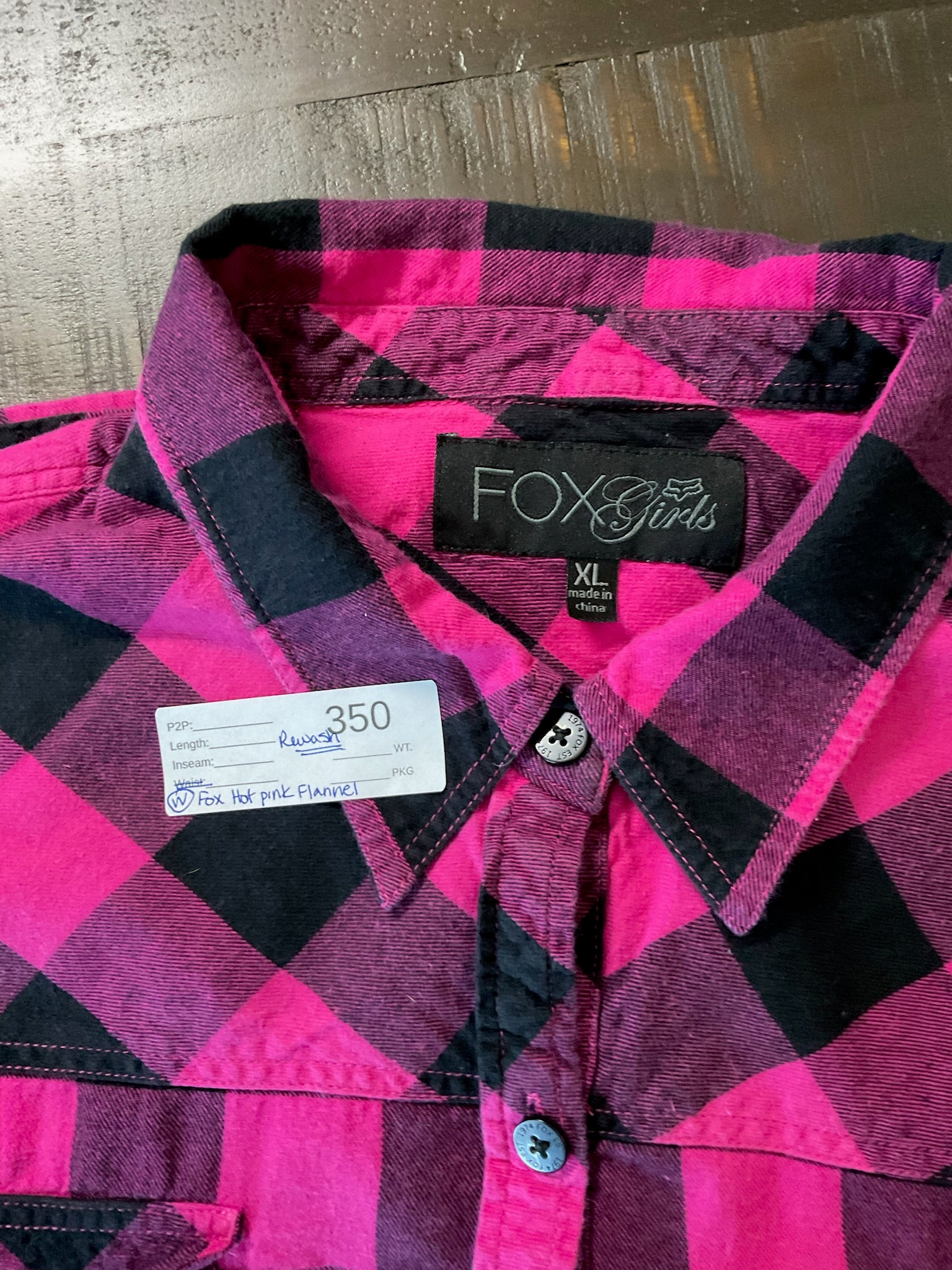 Fox Girls - Women's Pink & Black Plaid Flannel Shirt - Size XL