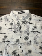 JOGAL Men’s Short-Sleeve Tropical Hawaiian Button-Up Shirt - White (Size Large)