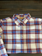 Wrangler Women’s Long-Sleeve Western Pearl Snap Plaid Blue & Maroon Shirt. Med