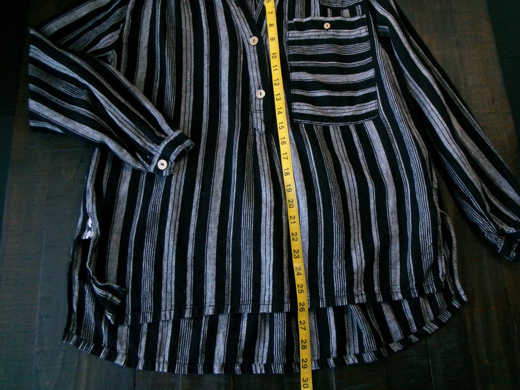We The Free Oversized 3-Button Striped Shirt - Black & White Size X Small