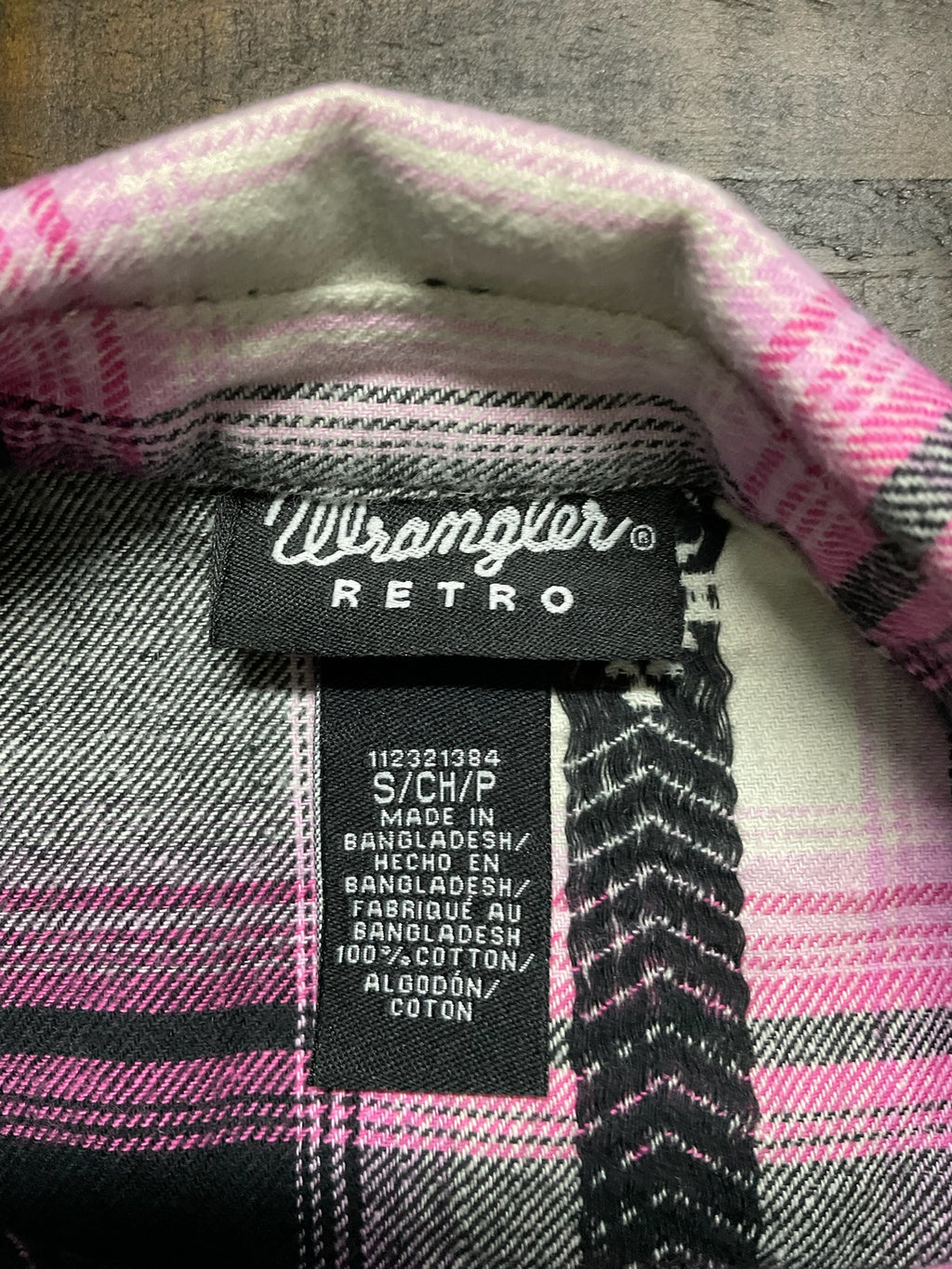 Wrangler Retro Women's Pink, Black & White Plaid Flannel Shirt - Size Small