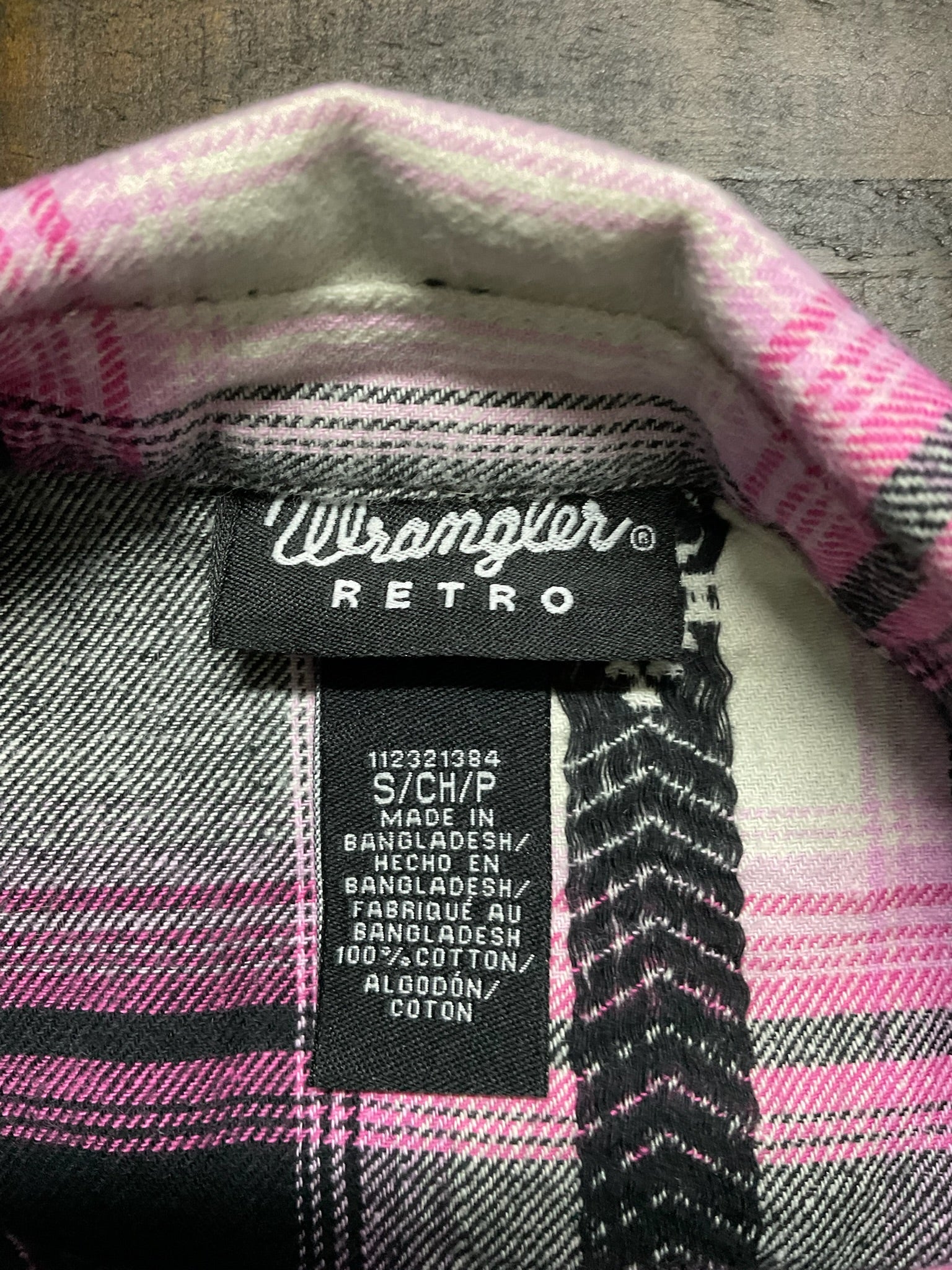 Wrangler Retro Women's Pink, Black & White Plaid Flannel Shirt - Size Small
