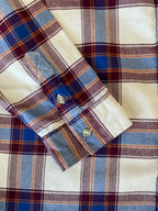 Wrangler Women’s Long-Sleeve Western Pearl Snap Plaid Blue & Maroon Shirt. Med