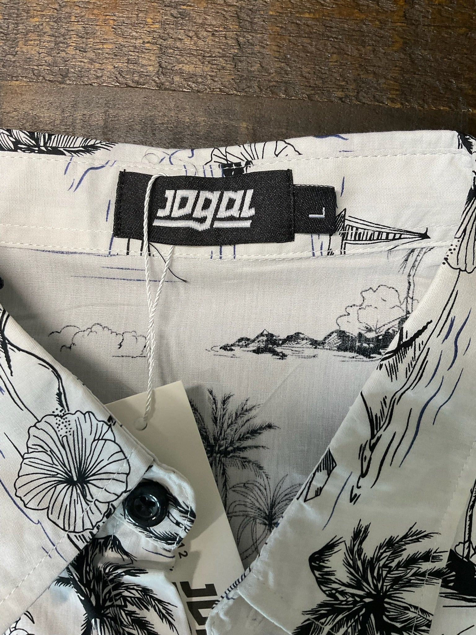 JOGAL Men’s Short-Sleeve Tropical Hawaiian Button-Up Shirt - White (Size Large)
