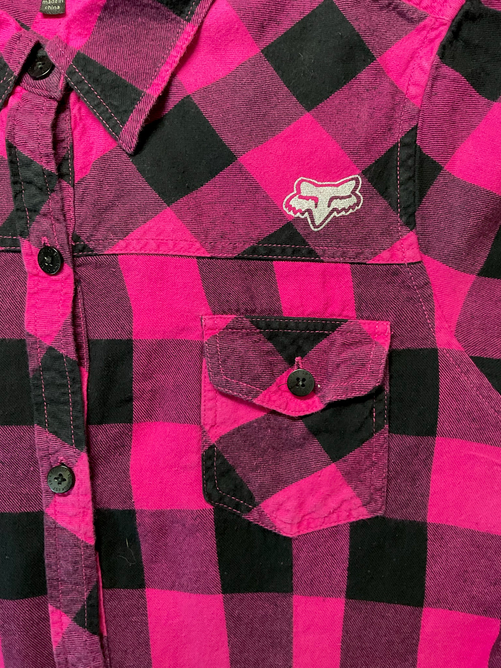 Fox Girls - Women's Pink & Black Plaid Flannel Shirt - Size XL