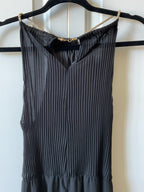 Elegant Black Floor-Length Maxi Dress with Gold Rope Halter Neck - Size Large