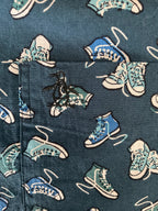 Original Penguin Men's Novelty Shoe Print Short Sleeve Button Up Shirt. Large