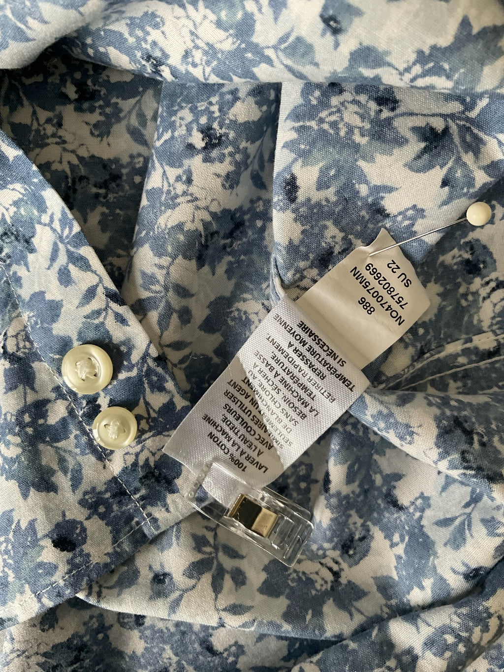 Nordstrom Men's White with Blue Floral Print Long Sleeve Shirt. X Large (17)