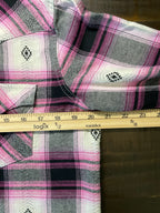 Wrangler Retro Women's Pink, Black & White Plaid Flannel Shirt - Size Small