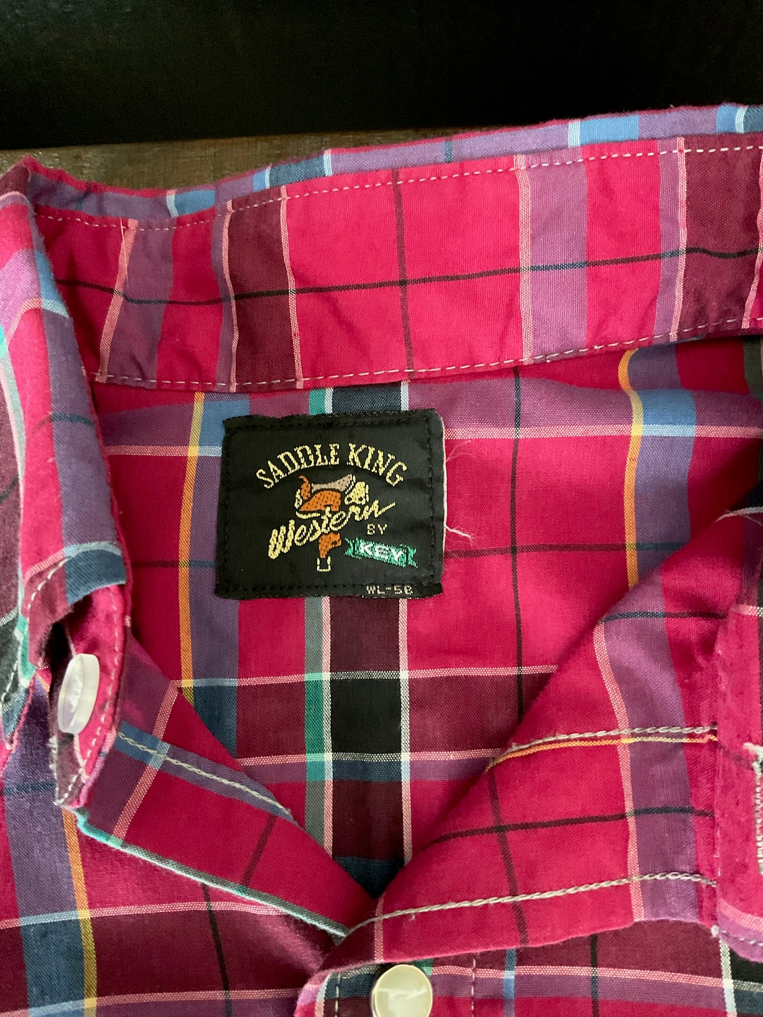 Vintage Saddle King Western Wear Plaid Pearl Snap Shirt Mens XXL Pink Purple Cowboy