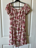Love Delirious  Light Pink Roses Floral Maternity Off the Shoulder Dress. Large