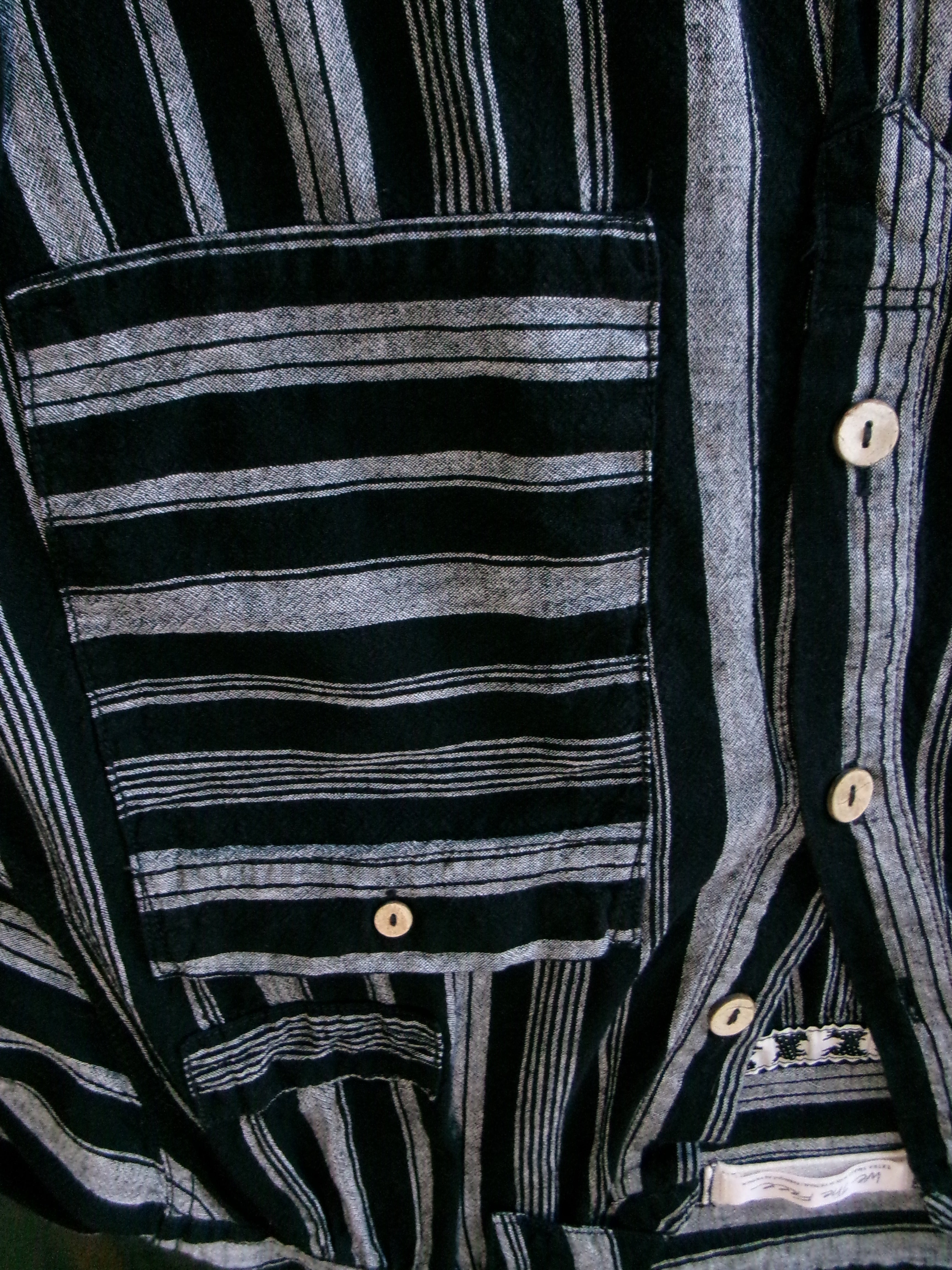 We The Free Oversized 3-Button Striped Shirt - Black & White Size X Small